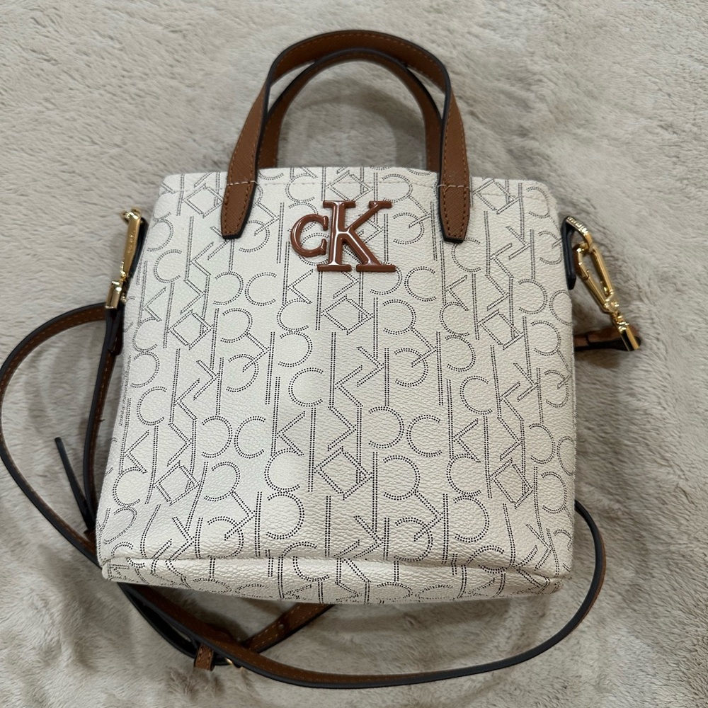 Calvin Klein Cream and Brown Crossbody Bag